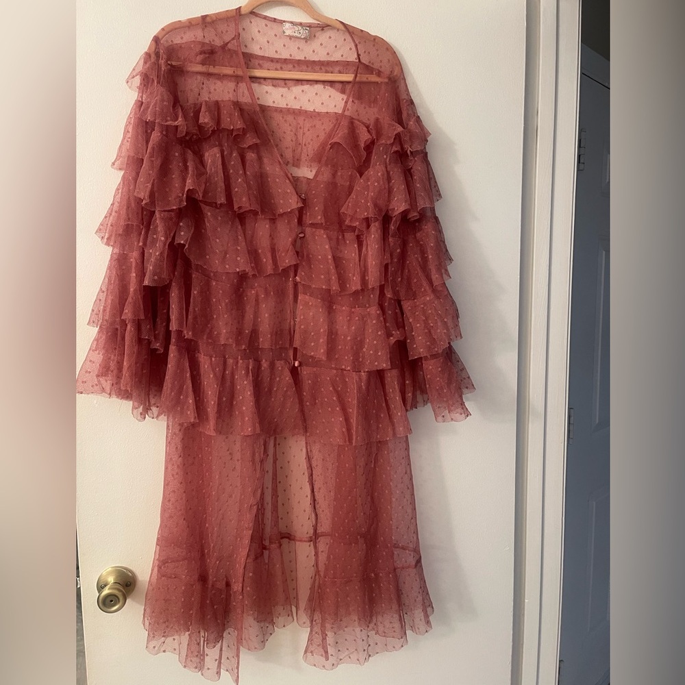 FREE PEOPLE Ruffled Sheer Pink Kimono